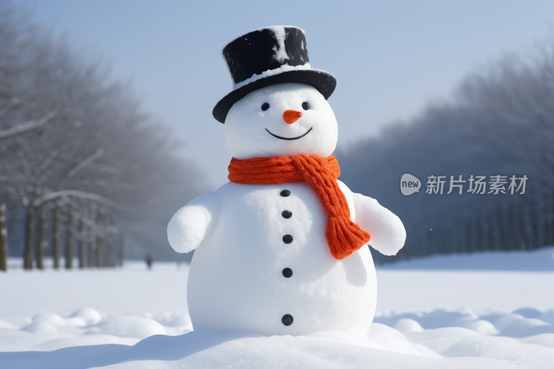 一个雪人站在雪地里背景图片