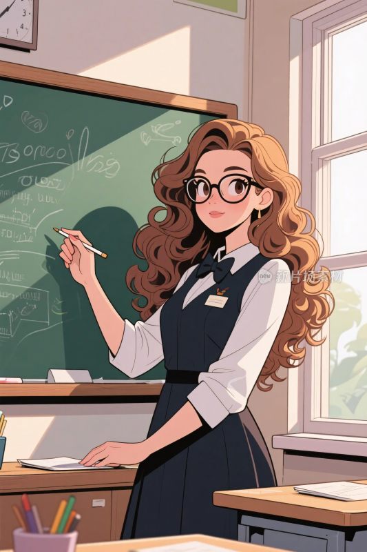 教师黑板教学插画