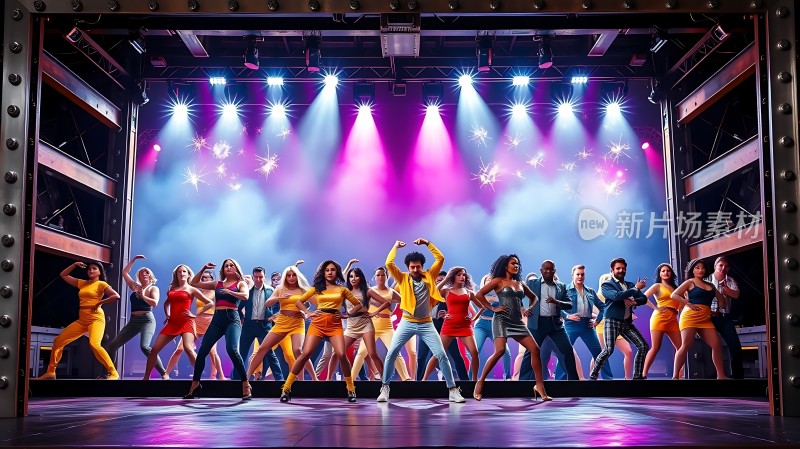 舞台灯光下的活力舞者