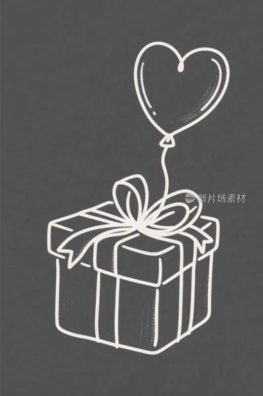 礼物盒爱心气球手绘插画