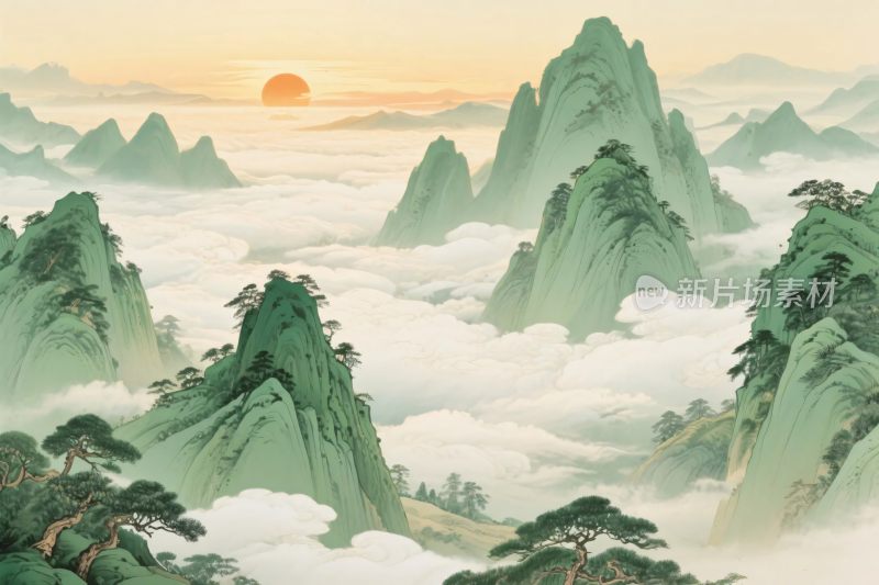 山水云雾风景插画