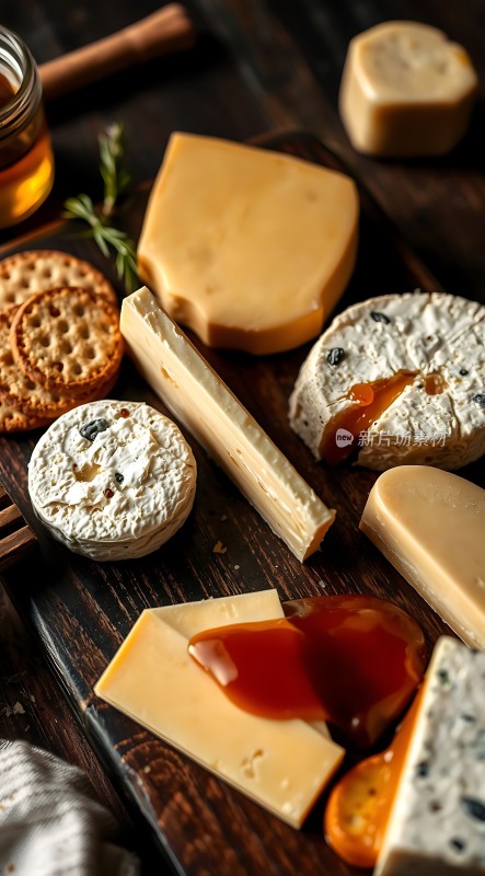 奶酪拼盘搭配饼干和蜂蜜美味诱人