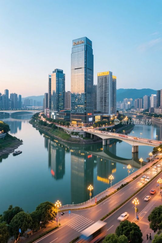 现代城市江景风光