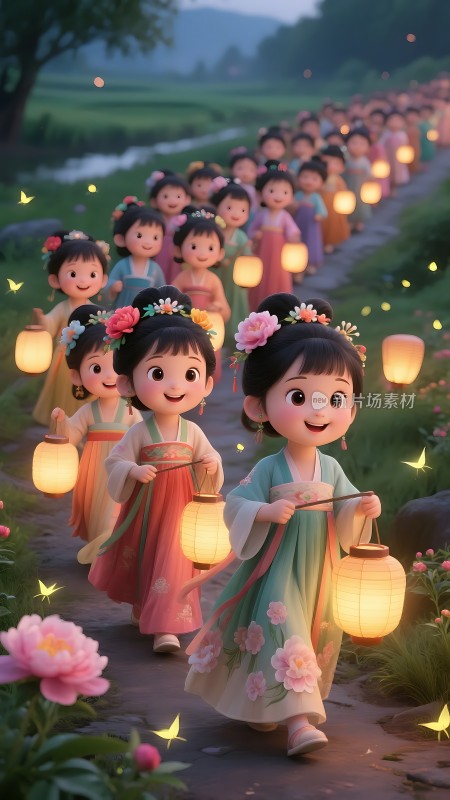 花灯少女夜游图