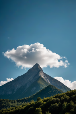 一座有云的高山清风景摄影图片