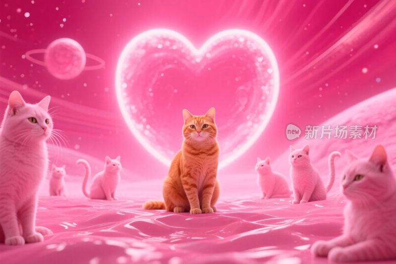 梦幻爱心猫咪插画