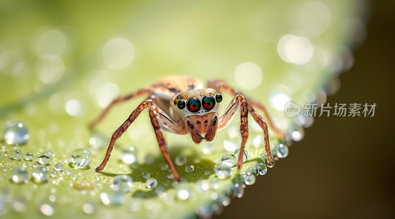 晨露中的跳跃蜘蛛