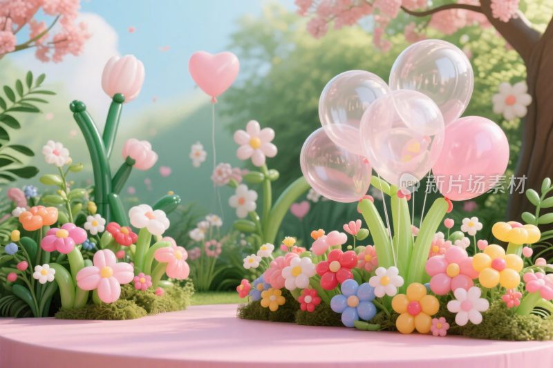 梦幻春日花卉气球插画