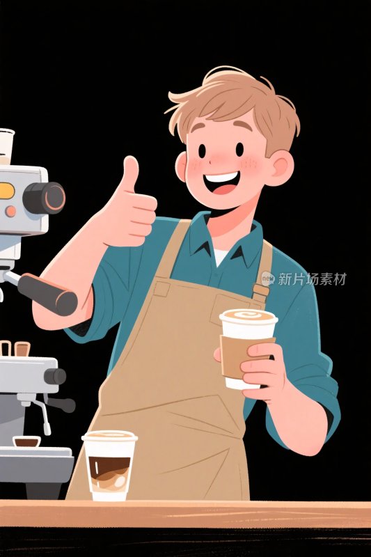 咖啡师点赞拿咖啡插画