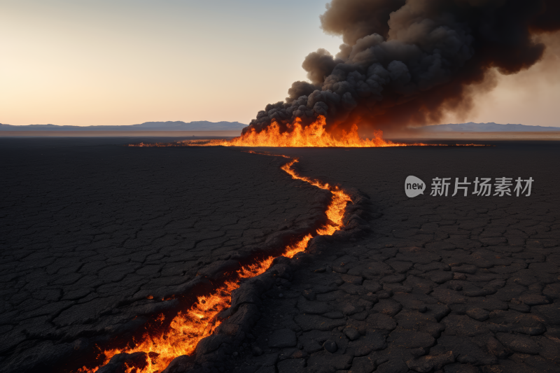 在沙漠中央火焰并散发出烟雾风光风景图片