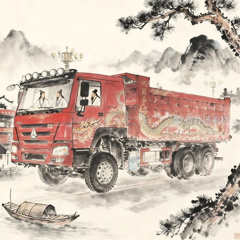 红色卡车上的龙纹