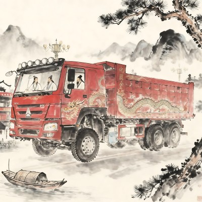 红色卡车上的龙纹 红色卡车上的龙纹