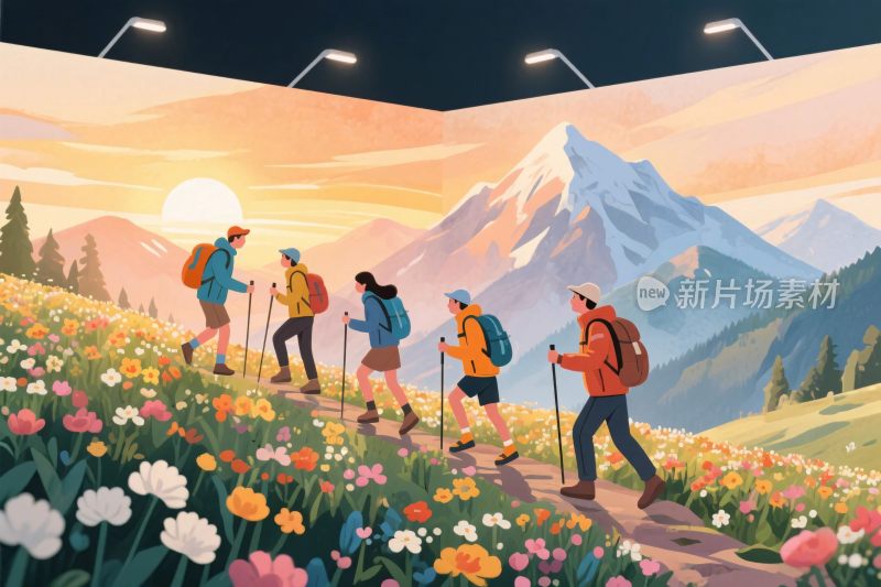 户外登山徒步插画