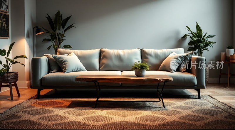 现代简约客厅绿植点缀温馨舒适