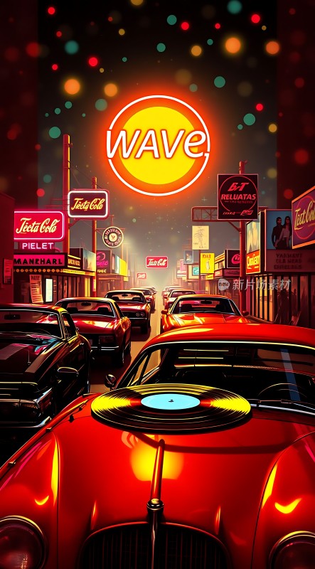 霓虹灯下的复古街头音乐会