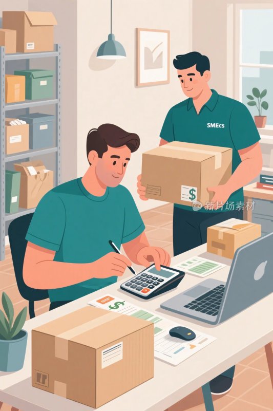 仓库配送工作场景插画