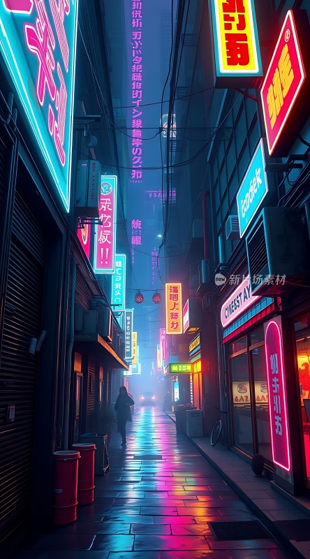 霓虹灯下的繁华街道