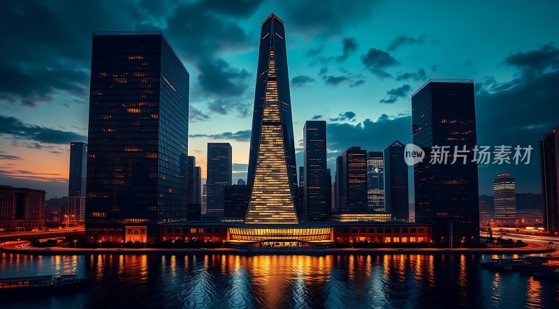 璀璨摩天大楼灯火辉煌夜景