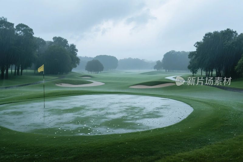 高尔夫球场雨天景观
