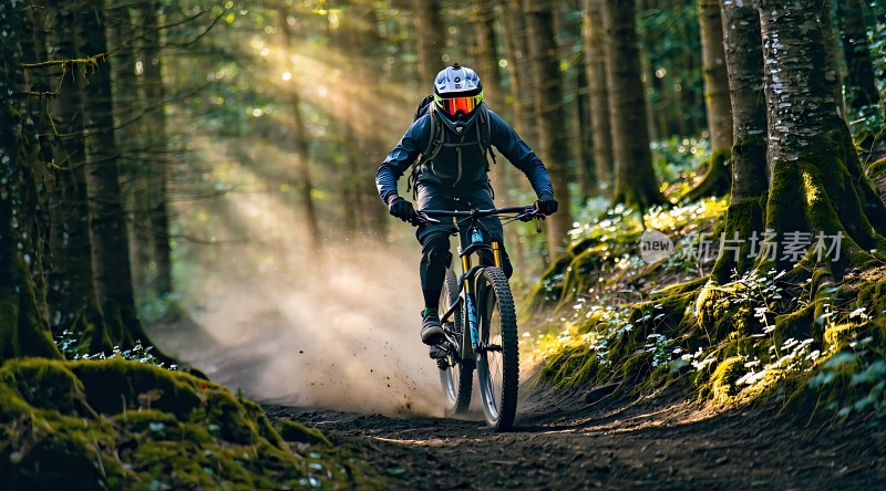 森林骑行阳光下的冒险之旅