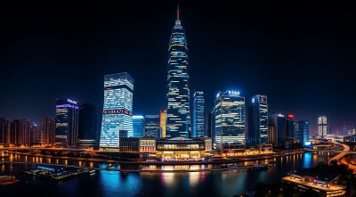 上海夜景黄浦江畔璀璨摩天大楼