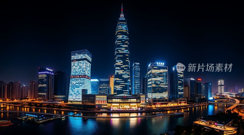 上海夜景黄浦江畔璀璨摩天大楼