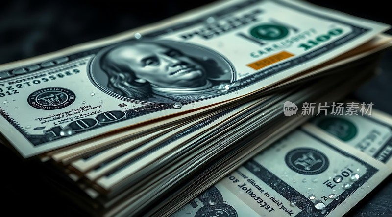 百元美钞堆叠展现财富与繁荣