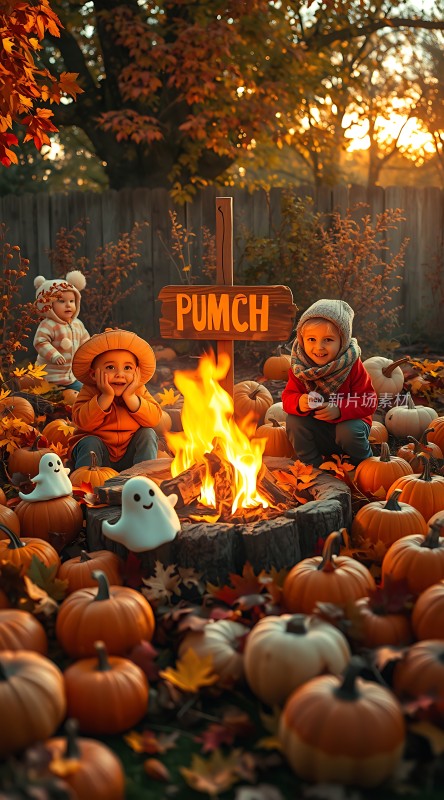 秋日篝火旁的欢乐时光