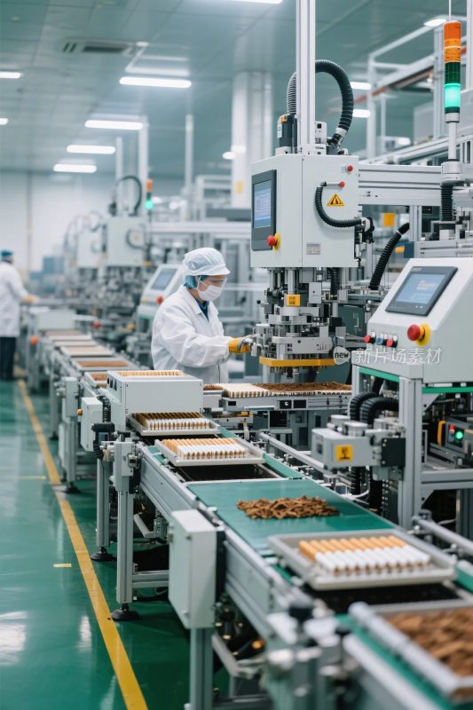 工厂内工人操作自动化设备