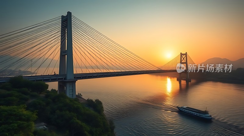 日落下的跨江大桥