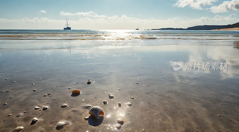 阳光下的贝壳沙滩