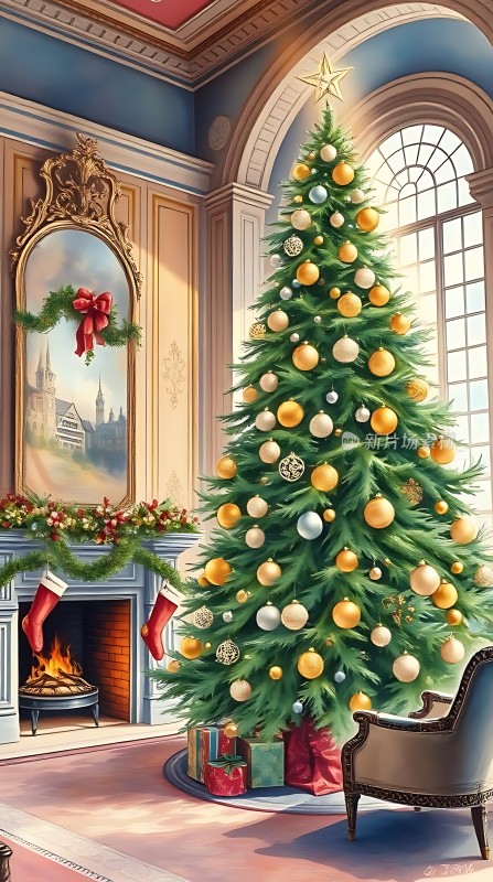 圣诞树下的温馨客厅