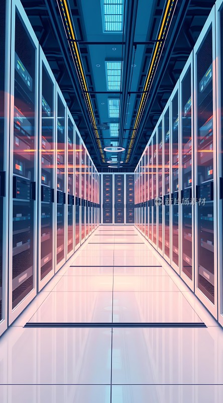 数据中心内部服务器机柜与科技感设计