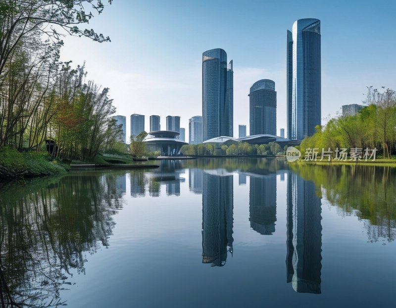 成都环球中心湖畔风光
