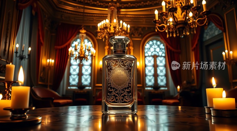 古董香水瓶与蜡烛的奢华室内场景
