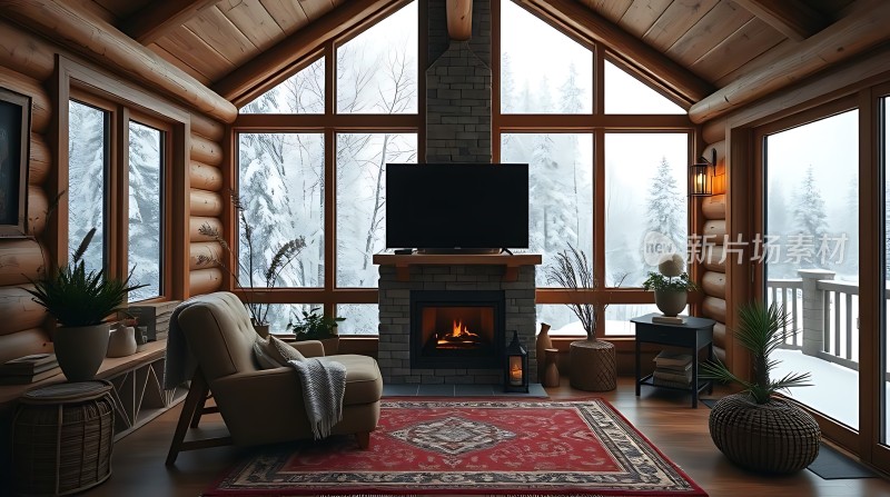 冬日暖炉旁的温馨小屋