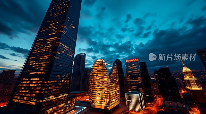 城市夜景灯火辉煌的现代建筑群