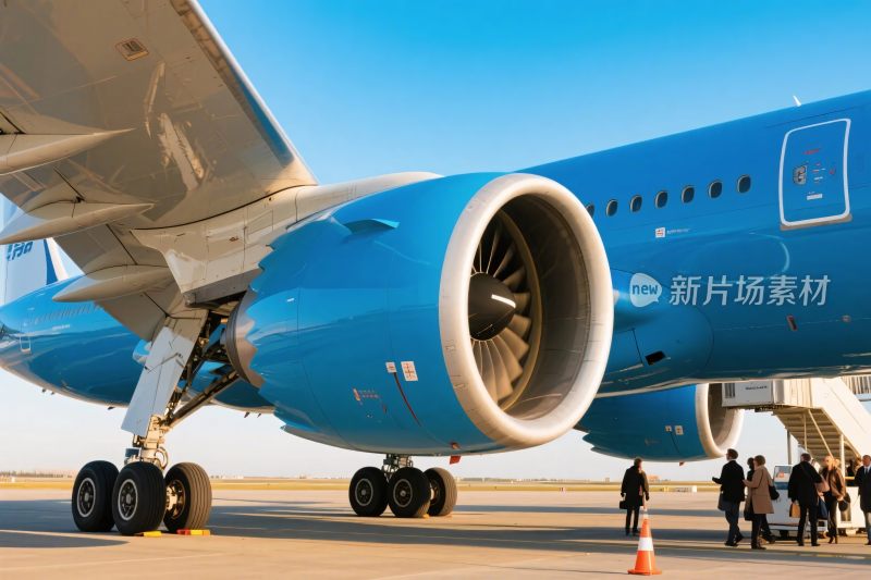 蓝色客机停靠机场场景