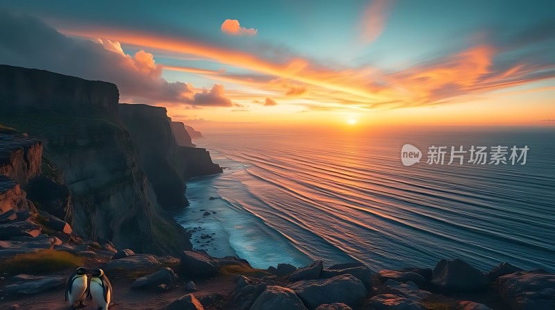 企鹅共赏日落美景