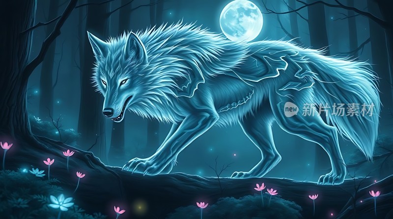 冰蓝狼影月夜行