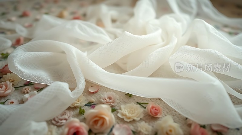 白色轻纱与淡雅花朵的梦幻组合