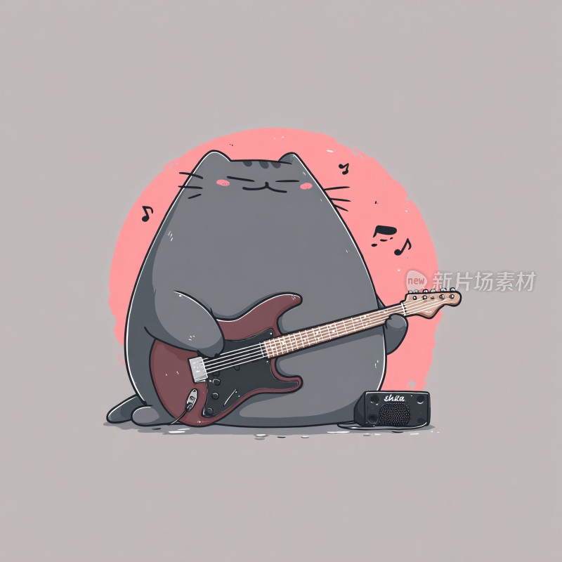 弹吉他的可爱猫咪插画