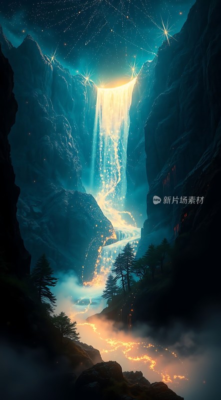 夜幕下的神秘瀑布奇景