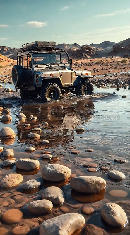 越野车穿越溪流