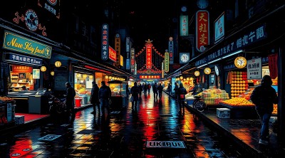 霓虹灯下的繁华夜市热闹非凡