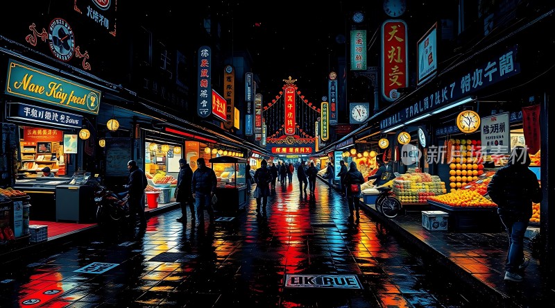 霓虹灯下的繁华夜市热闹非凡
