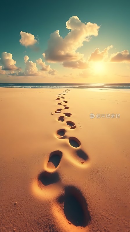 沙滩上的足迹夕阳下的宁静之旅