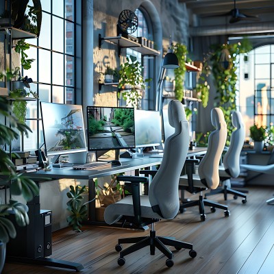 现代办公空间绿意盎然的工作环境