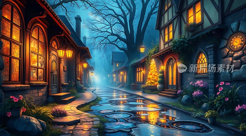 夜色下的温馨小镇