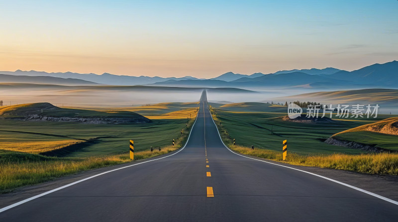 自然风光公路清晨风景摄影图